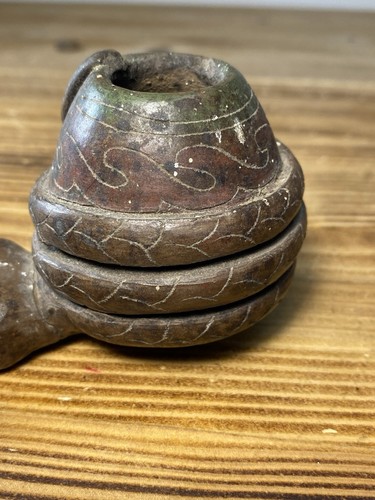 VINTAGE präkolumbianische Pfeife Schlange fressender Mann Abbild Maya Azteken Ton - Bild 7 von 20