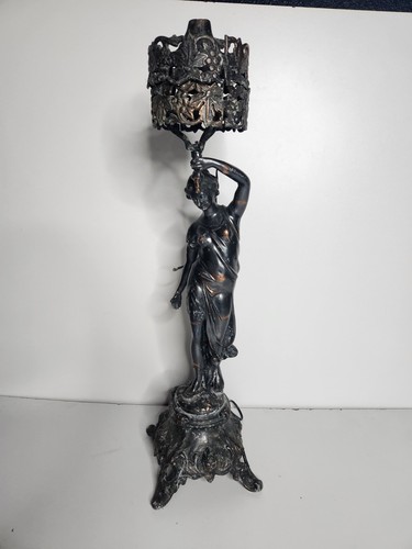Vintage Art Nouveau Torch Lady Lamp Statue Figural Bronze 1900s Not Working 