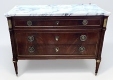 ANTIQUE FRENCH LOUIS XVI MARBLE-TOP MAHOGANY CHEST OF DRAWERS COMMODE