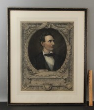 Large Antique Beardless Abraham Lincoln Original Tinted Etching by Max Rosenthal