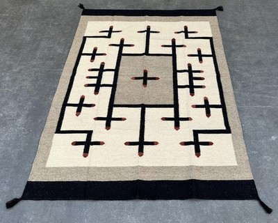 Southwestern Navajo Kilim Wool Rug Handwoven Native American Aztec Wool Area Rug