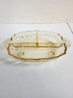 Vintage Fostoria Baroque Yellow Topaz Depression Oval Footed Relish Dish w/ Hdls
