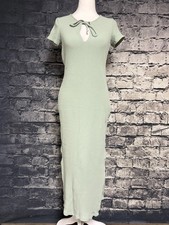 Reformation Dress Womens Small Sage Green Ribbed Knit Maxi Tie Keyhole Made USA