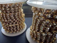 13 Yards Clear Rhinestones Gold Chain Trim for Sewing Crafts DIY Decoration