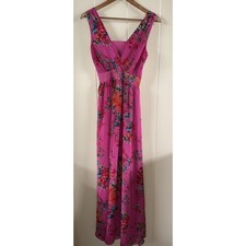 Express Women’s XS Multicolor Floral Print Sleeveless Smock Back Maxi Dress Pink