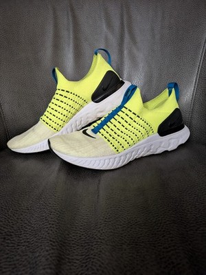 Nike React Phantom Run Flyknit 2 Athletic Running Shoes Mens 10.5 Volt Laceless