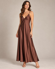 Women's Satin Slip Dress Midi Length Spaghetti Strap Sexy Summer Party Wear AU