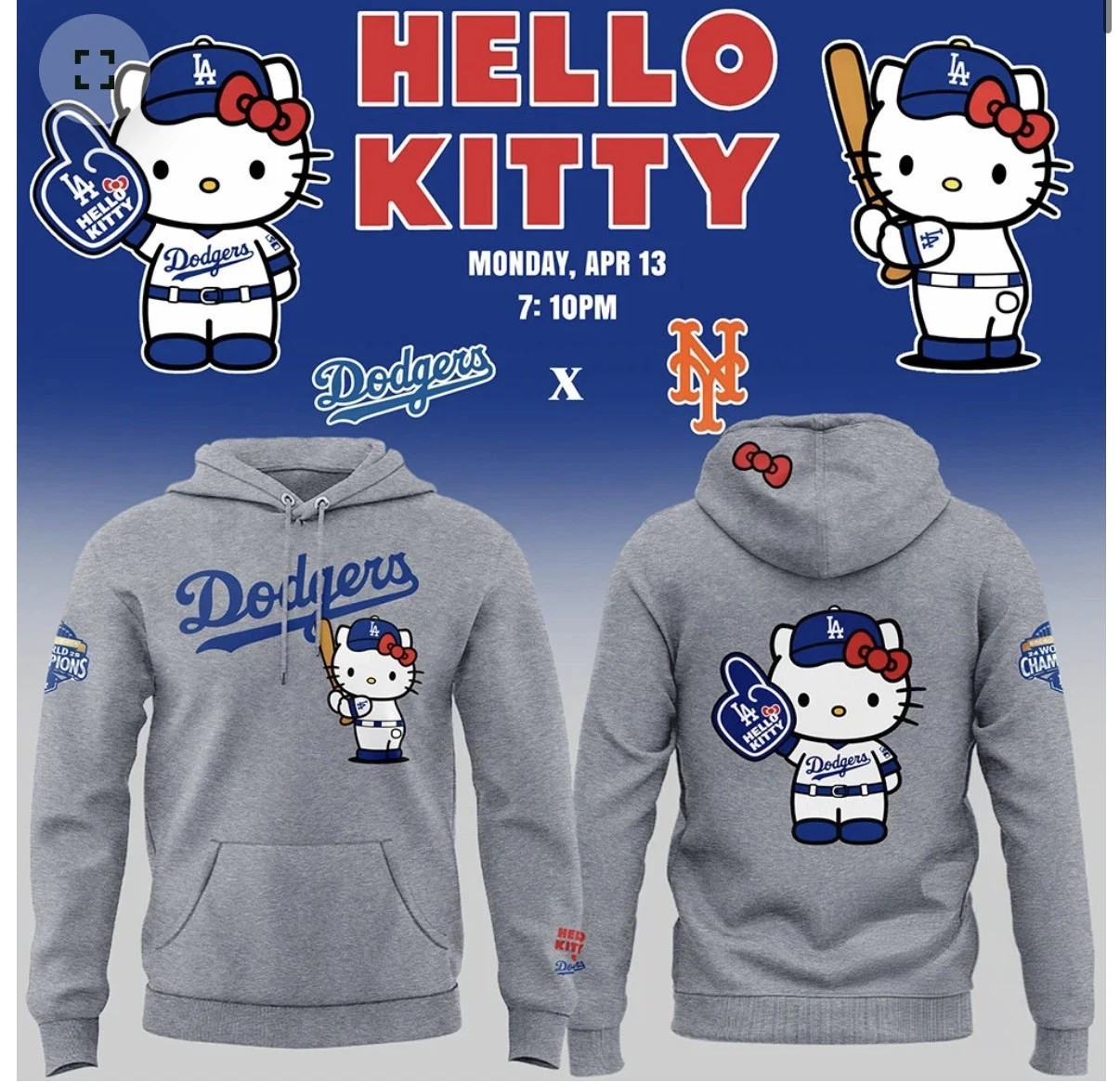 Los Angeles Baseball D0dgers x Hello Kitty vs Met April 13 Special 3D Hoodie