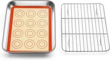 Teamfar Toaster Oven Pan with Rack & Mat, 9.3’’ X 7’’ X 1’’ Mini Baking Pan Cool