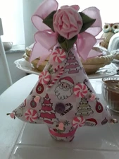 PRETTY PINK CHRISTMAS CANDYLAND PINK FABRIC  BIG  TOPIARY ORNAMENT