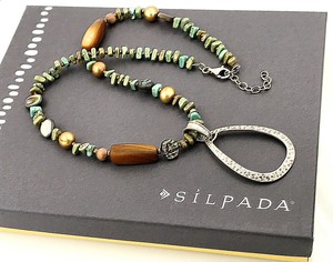 Silpada-925-Sterling-Silver-Howlite-Shell-amp-Pearl-Hammered-Pendant-Necklace