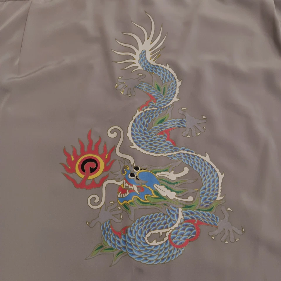 VTG Eighty Eight Dragon Embroidered Bowling Button Up Shirt XL Beige Hong Kong - Image 3 of 4