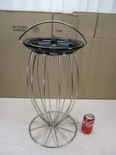 Vintage Mid-Century Atomic Black Ceramic Ashtray Wire Metal Stand Beard Mfg Co.