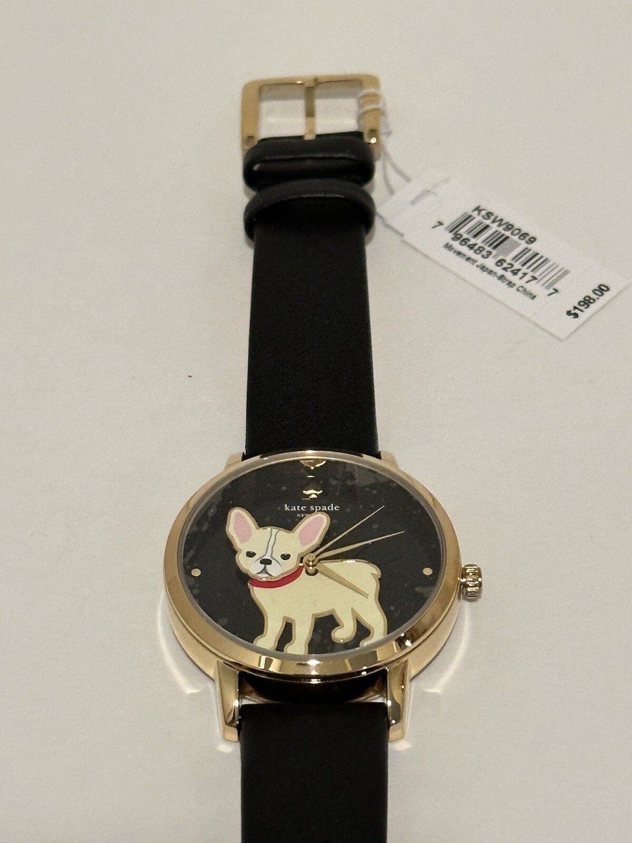 New With Tag KATE SPADE Metro Black Gold Bulldog Puppy Dog