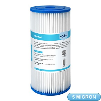 5 Micron 10''x4.5'' Big Blue Whole House Pleated Sediment Water Filter Replacement