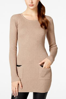 BCX Women's Rib-knit Sweater Tunic. Taupe. Size: X-Large
