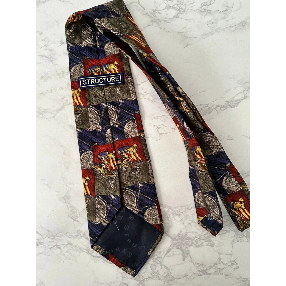 Corbata de ciclismo de seda estructura de colección azul rojo bicicleta ciclista patrón 100 % EE. UU. Foto 4 de 4