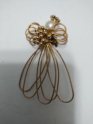 VINTAGE Angel Brooch GOLDTONE WIRE WITH PEARL HEAD Elegant Pin
