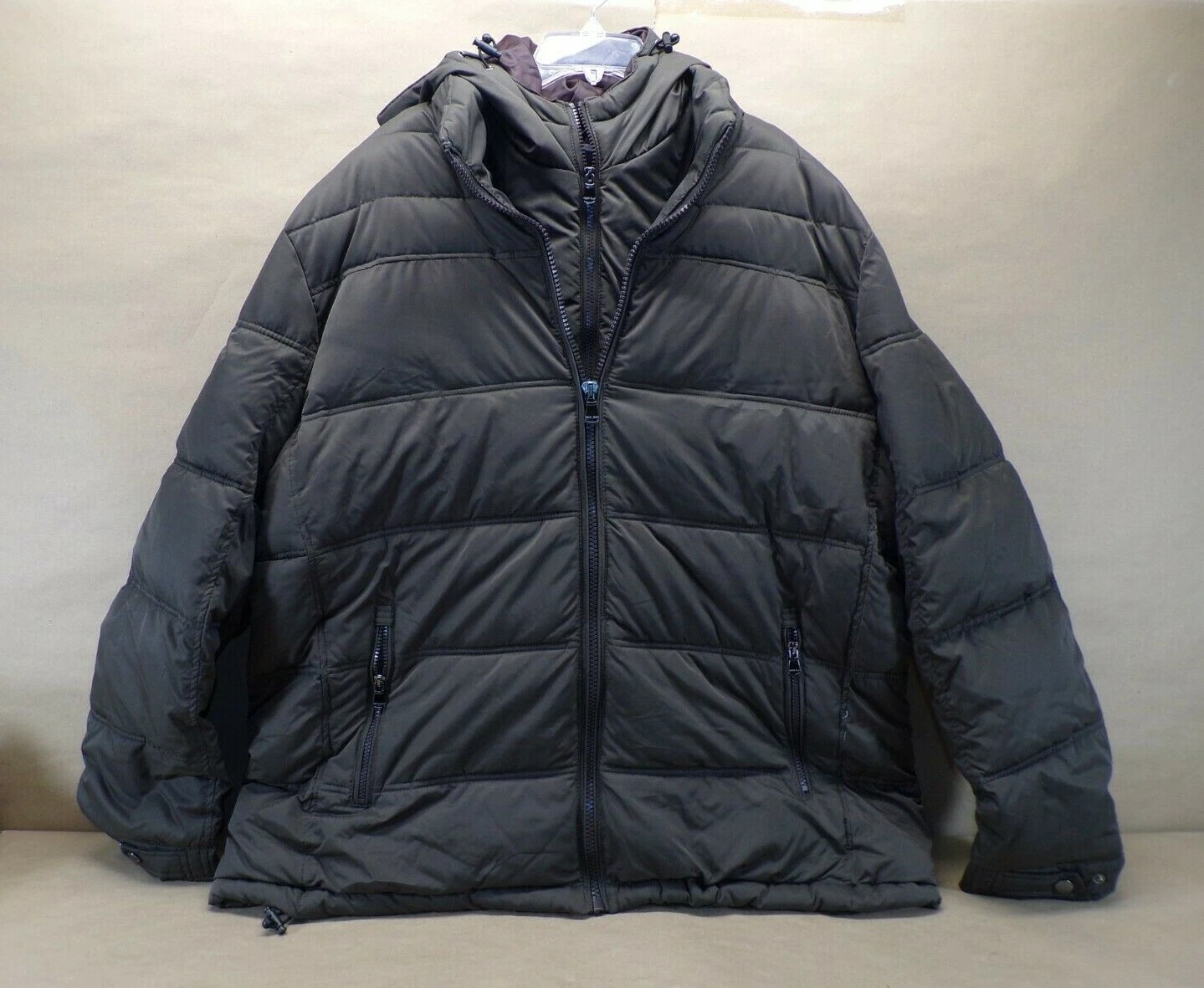 Perry Ellis Men's Zip Front Puffer with Hooded Bib
