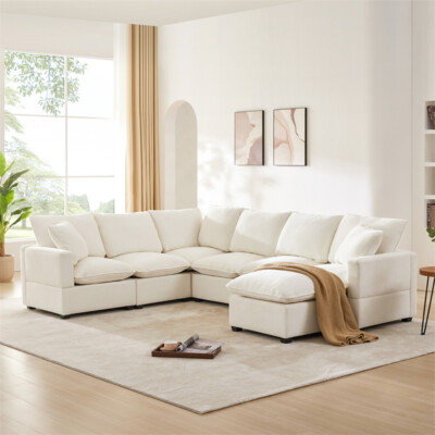 110 U Shape Modular Sofa 7 Seat Chenille Sectional Couch Set with 2 Pillows