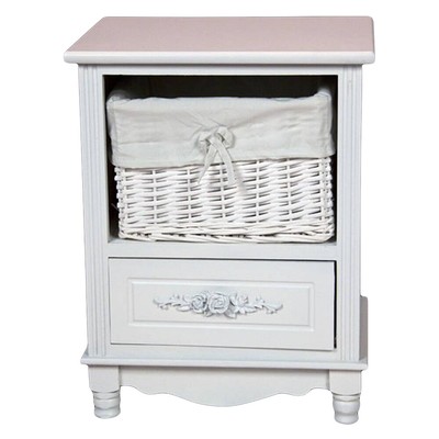 51cm Shabby Chic Bedside Lamp Table 1 Wicker Basket Storage Unit White Cabinet Ebay