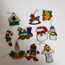 Vintage Stained Glass Traditional Christmas Ornaments 10Pc Handmade Suncatcher