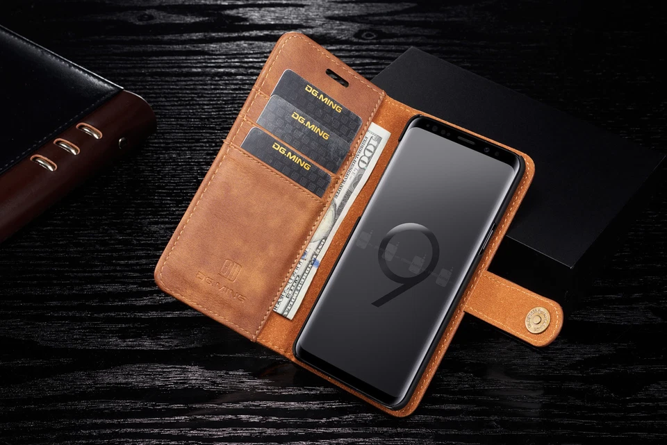 Funda tipo billetera con soporte magnético desmontable con ranura para tarjeta abatible para Samsung Foto 3 de 4