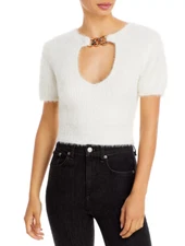 FORE Chain Front Keyhole Fuzzy Knit Top White Size M 2472