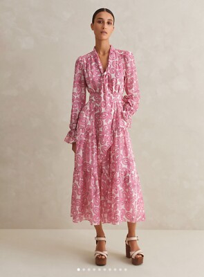 ME+EM SILK COTTON LACE FLOWER PRINT MAXI SWING DRESS +BELT | eBay