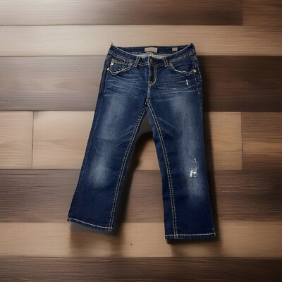 MEK DNM New Mazatlan Capri Denim Jeans Distressed Flap Pocket Women s Size 31x24