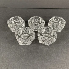 Set of 5 Hexagon Salt Cellars Floral Design Open Salt Clear Glass