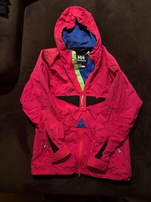Helly Hansen Vtg Nylon Pink Neon Windbreaker Jacket Colorblock Ski Snowboard XS