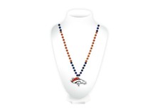 DENVER BRONCOS NFL MARDI GRAS SPORT BEADS NECKLACE WITH MEDALLION