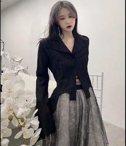 Japanese style women Gothic irregular long sleeve blouse black shirt top - Picture 6 of 7