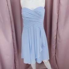 David's Bridal Women's Blue Chiffon Sweet Heart Strapless Pleated Shift Dress 6