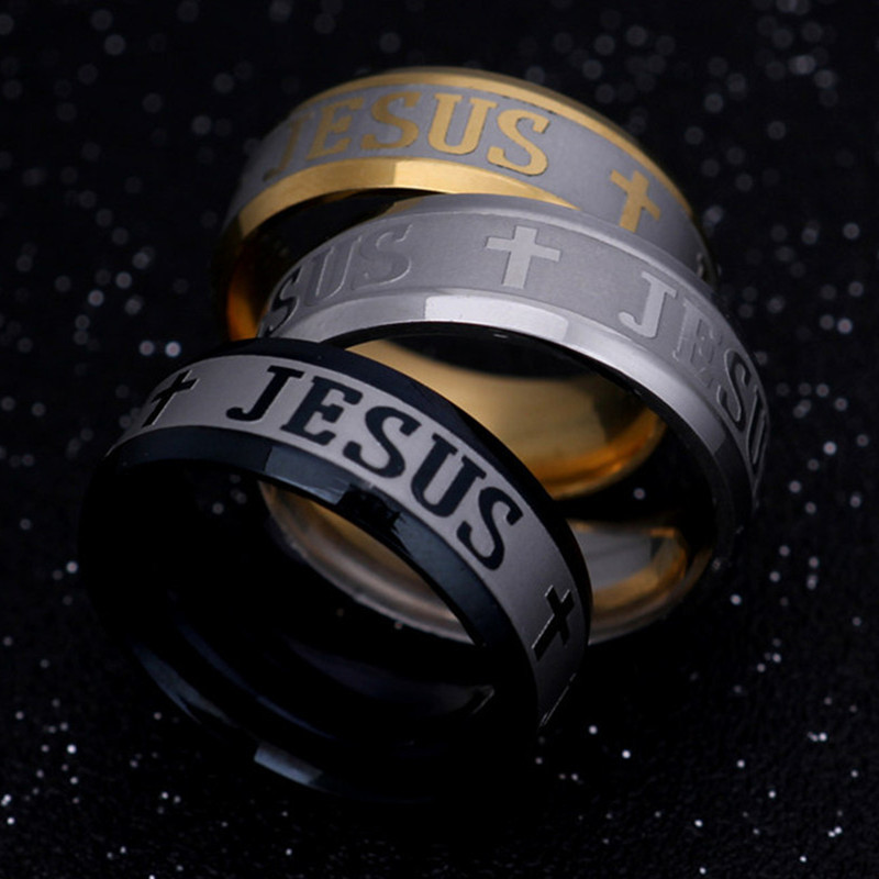 8mm Jesus Cross Prayer Ring Titanium Stainless Steel Men Women's Band ...