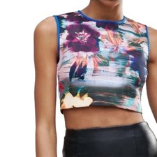 CLOVER CANYON Crop Top senza maniche in neoprene floreale - Multi blu arancione taglia L