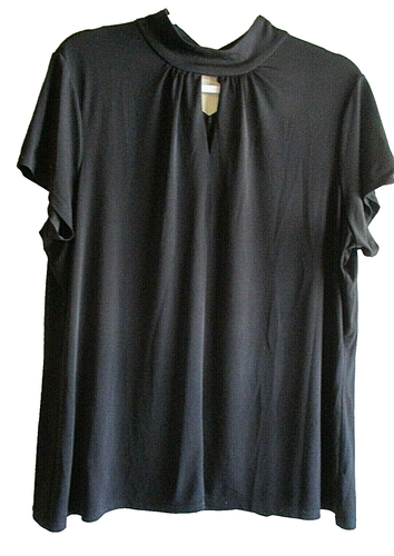 Simonton Says Black Blouse XL Short Sleeve V-Neck Turtleneck By George - Picture 8 of 8
