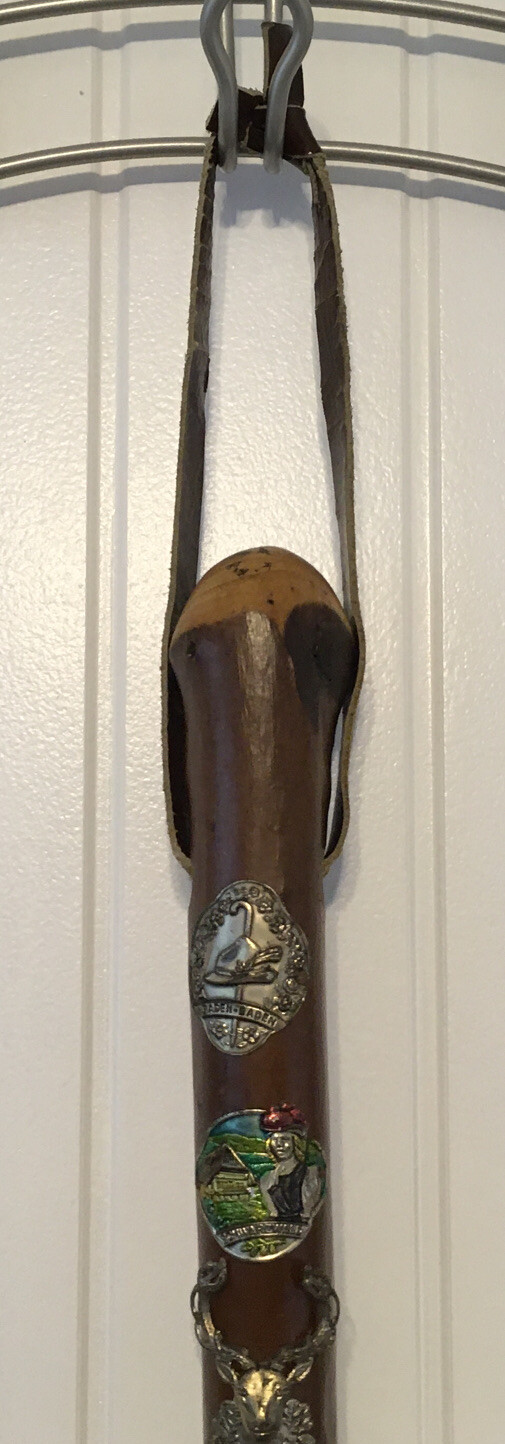 German Ice Walking Stick, Wanderstock With 10 Badges, 39” Long With