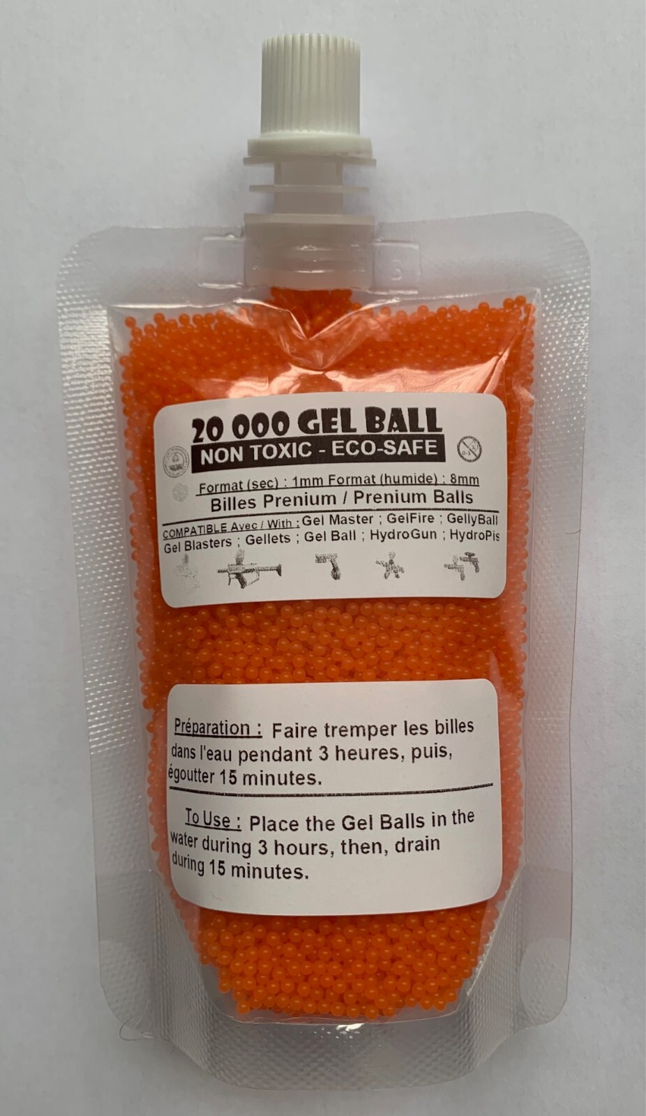 Billes Gel Ball Haute Précision Sniper Calibre Standard Orange Éclatant x20000