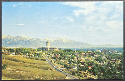 Vintage Salt Lake City Utah State Capitol Postcard Wasatch Mountains View
