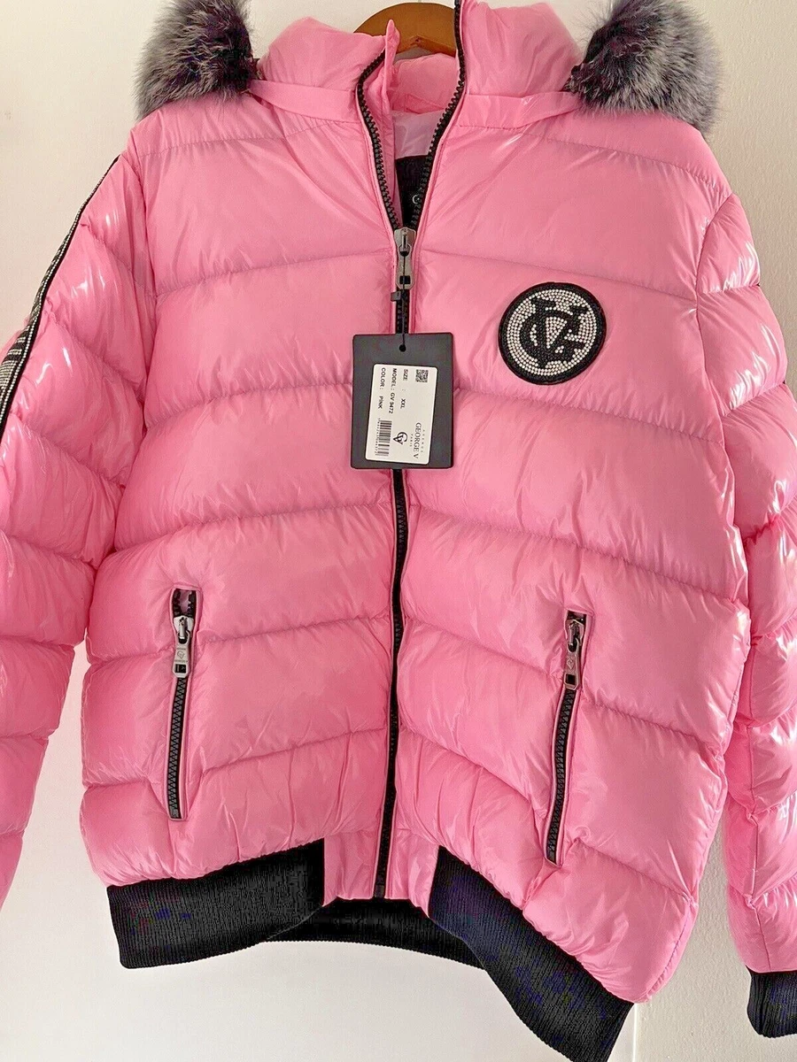 Avenue George V Paris Men's Puffer Jacket pink Rhinestone
