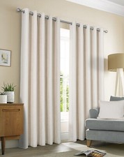 Image of Sundour Amberley Plain Chenille Eyelet Thermal Lined Curtains Pair Natural