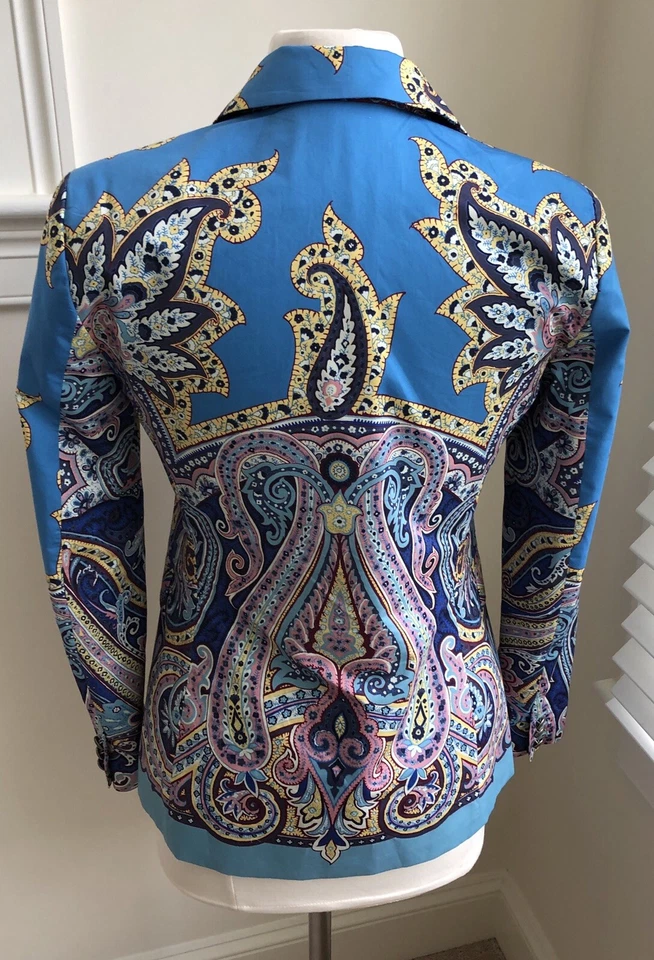 Blazer Chaqueta Algodón Cachemira Azul Etro IT42/US 6 Foto 4 de 4