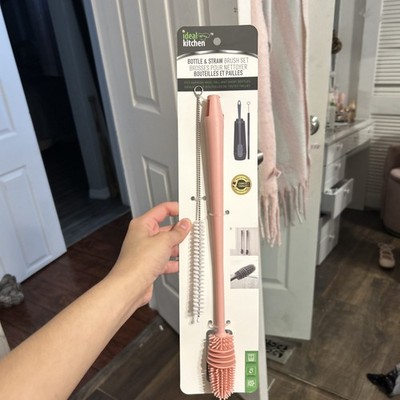 Ideal Kitchen Water Bottle and Straw Brush set of 3 BPA Free Grey/ Green/ Pink