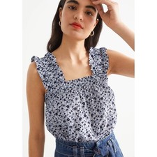 Other Stories A-Line Ruffle Top in Ditsy Blue Floral Size 4 Dainty Feminine