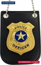 Police Badge with Chain and Belt Clip, Detective Role Play Costume Accessory, Go