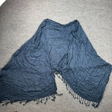 Women's Navy Blue Crinkle Scarf Lightweight Gauze Fringe Wrap Unbranded