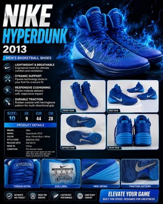 Nike Hyperdunk 2013 Blue Basketball Shoes Men's Size 10  584433-402 