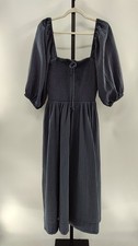 Quince Women 100% Organic Cotton Gauze Smocked Square Neck Midi Dress Blue L